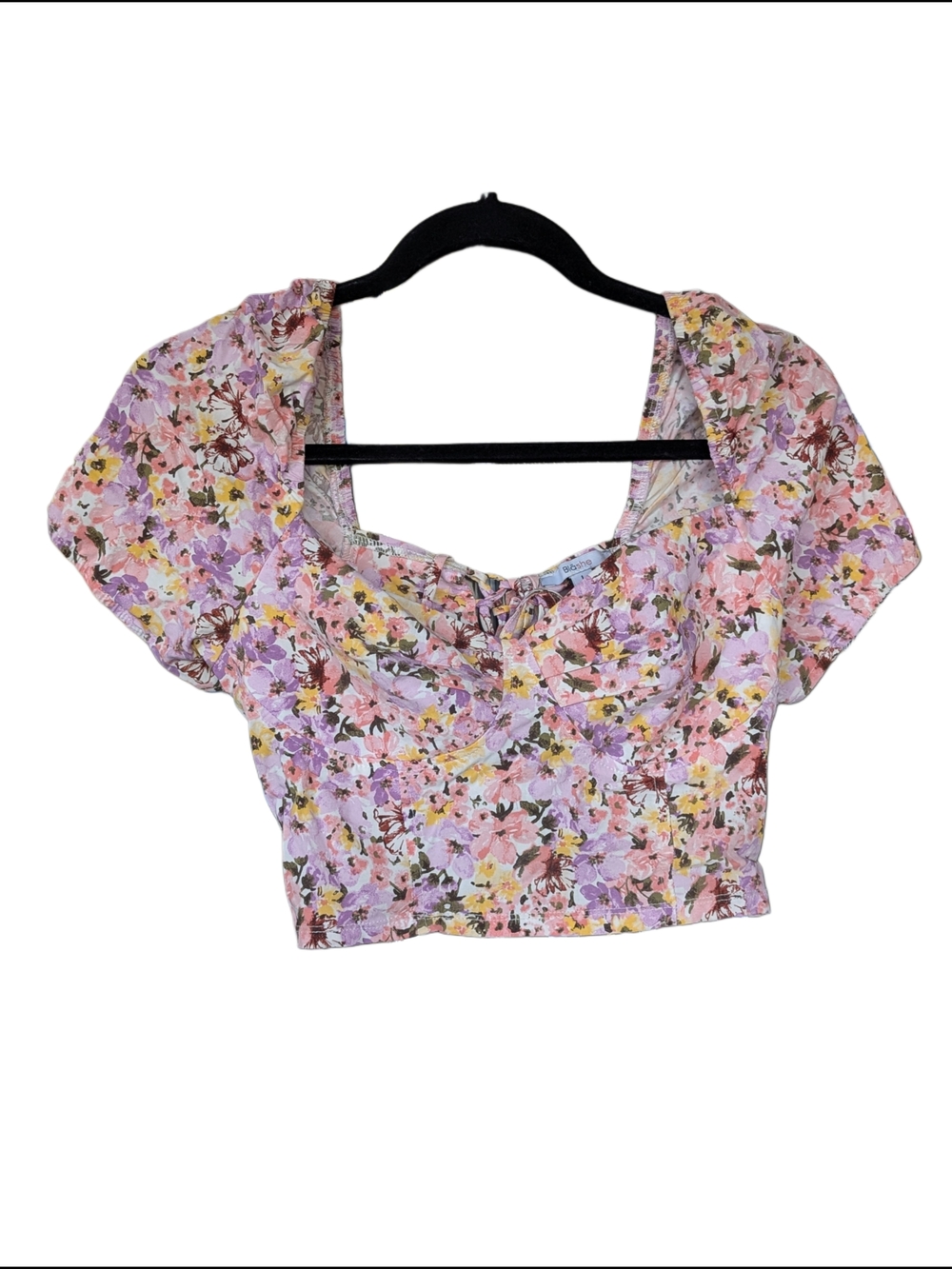Floral Coquette Girly Lace Up Corset Crop Top - Pink Lavender Yellow Flowers